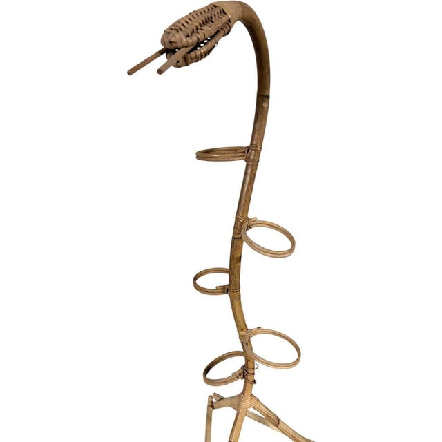 1960s Sculptural Bamboo Plant Stand with Rattan Holder, 1960s For Sale - Image 5 of 7