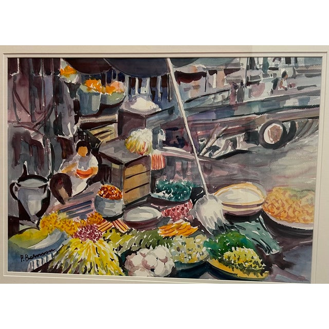 The School of Paris Paulette Bernson "Singapore" Watercolor For Sale - Image 3 of 3
