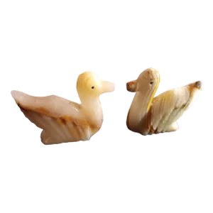 1980s Solid Onyx Duck Figurines- Set of 2