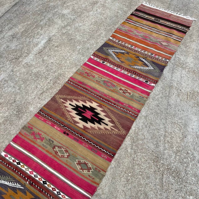 Boho Chic Vintage Pink Kilim Rug For Sale - Image 3 of 5