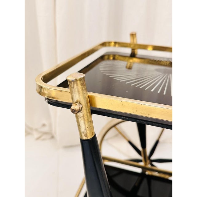 Art Deco Brass and Black Glass Serving Bar Trolley, 1950s For Sale - Image 18 of 18