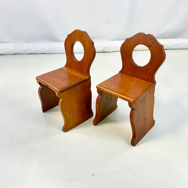 1970s Vintage Child-Size Folk Art Brutalist Gustavian Pine Side Chair - A Pair For Sale - Image 4 of 11