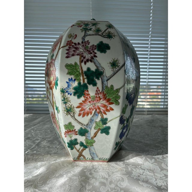 Vintage 14 Chinese Famille Rose Hexagonal Ginger Jar Peony Millefleurs For Sale - Image 4 of 8