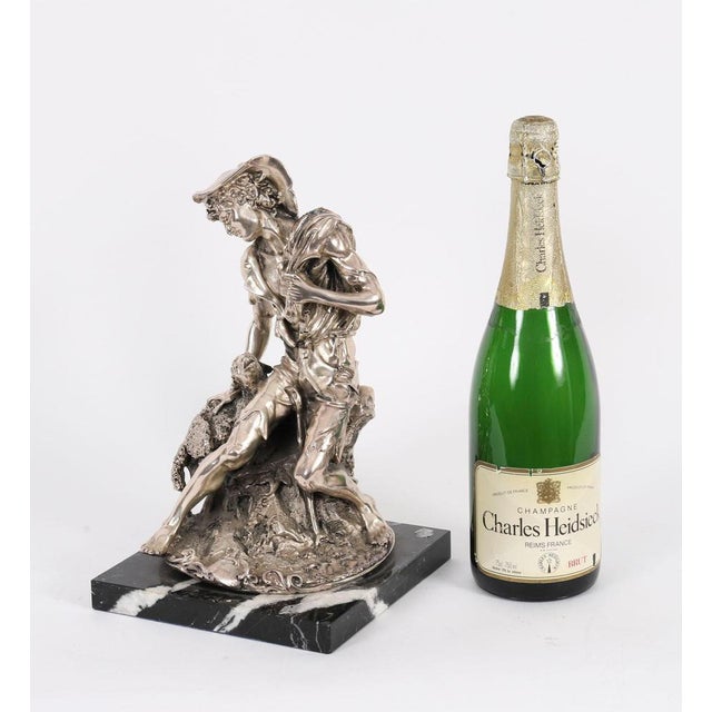 Antique Italian Silvered Bronze Sculpture of Shepherd and Lamb, 1800s For Sale - Image 14 of 15