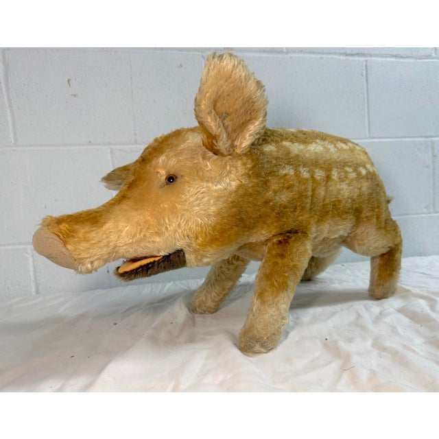 Textile Large Vintage Handmade German Steiff Mohair Dalle Boar Pig Stuffed Animal 23 In. For Sale - Image 7 of 16