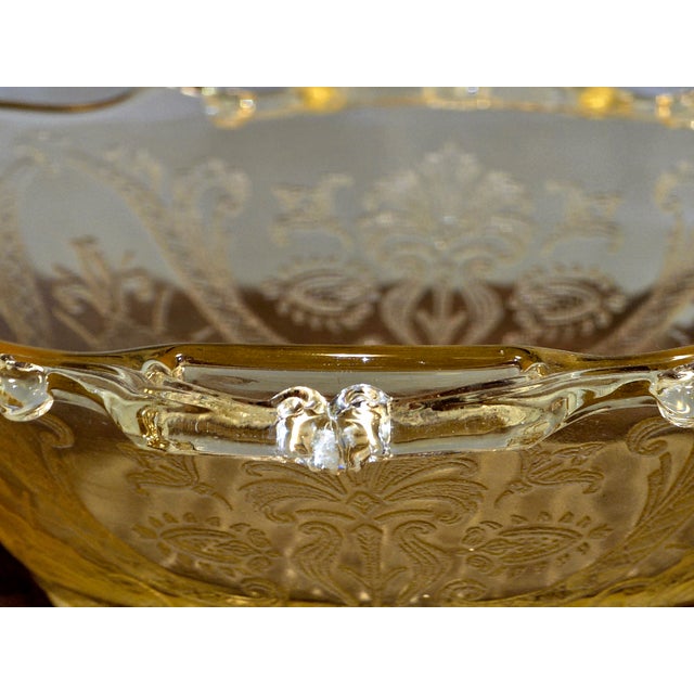 Vintage Lancaster Glass “Landrom” Topaz Etched Bowl With Handles – Depression Era For Sale In Pittsburgh - Image 6 of 10