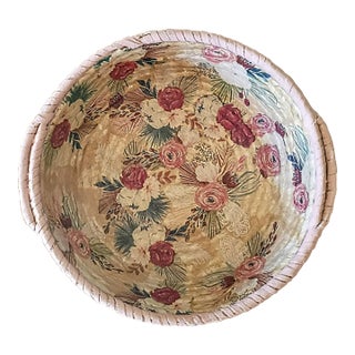 One of a Kind Boho Chic Floral Decoupage Basket Vessel For Sale
