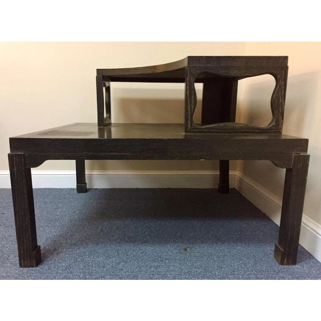 Wood Vintage Mid Century Fumed Oak Two-Tier Corner Coffee Table For Sale - Image 7 of 9