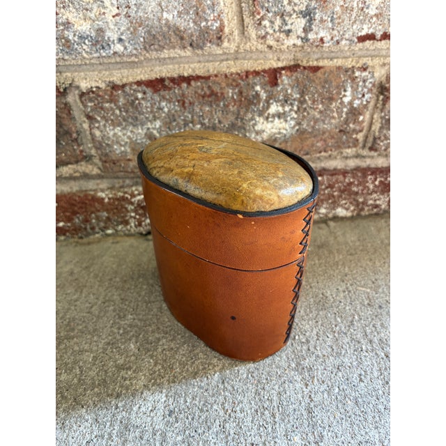 Mid-Century Modern Vintage Leather Box With Stone Top For Sale - Image 3 of 12