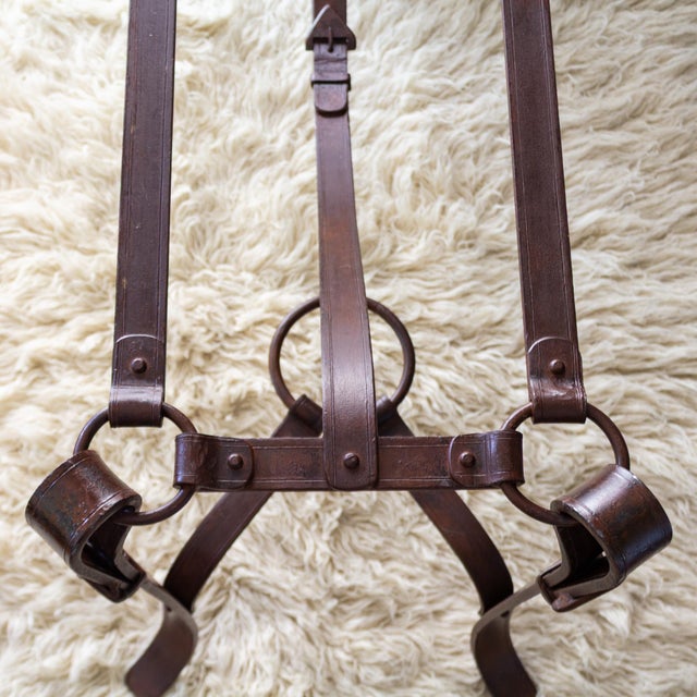 Jacques Adnet Hermes Style Iron Leather Bridle Strap Equestrian Console Table For Sale - Image 16 of 18