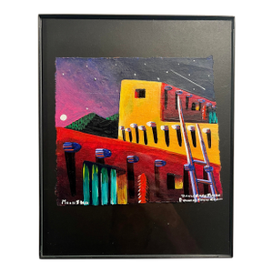 Original Moon Stars Acrylic Painting by David Gary Suazo / Taos Pueblo, Framed