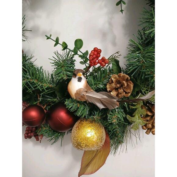 Farmhouse Partridge in Pear Tree Winter Door Wreath Realistic Holiday Crystal Fruit Apple For Sale - Image 3 of 16