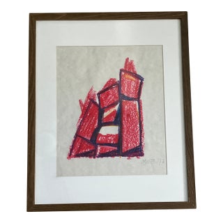 Wilfred Moser Original Oil Stick on Paper Painting, Signed and Framed, Dated 77 For Sale