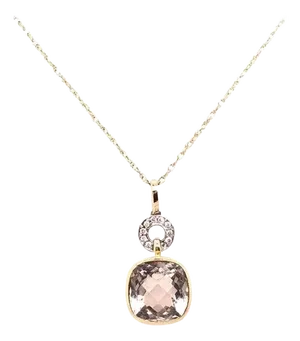 14 Karat Gold Necklace With Round Sapphire and Diamond Pendant