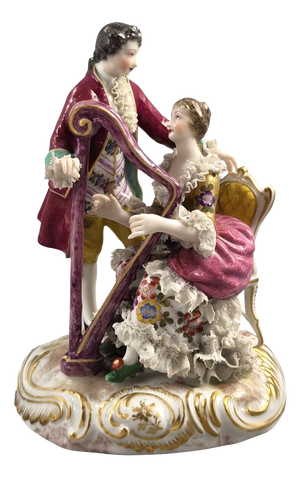 French Porcelain Lace Group of Musical Couple from Bourdois & Bloch
