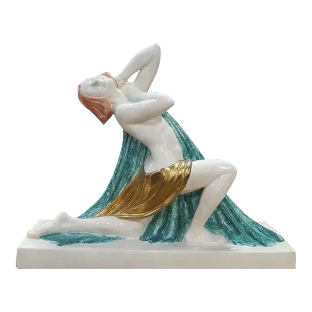 1930s Art Deco Armand Godord France Kaza Editition Large Porcelain Female Figure For Sale