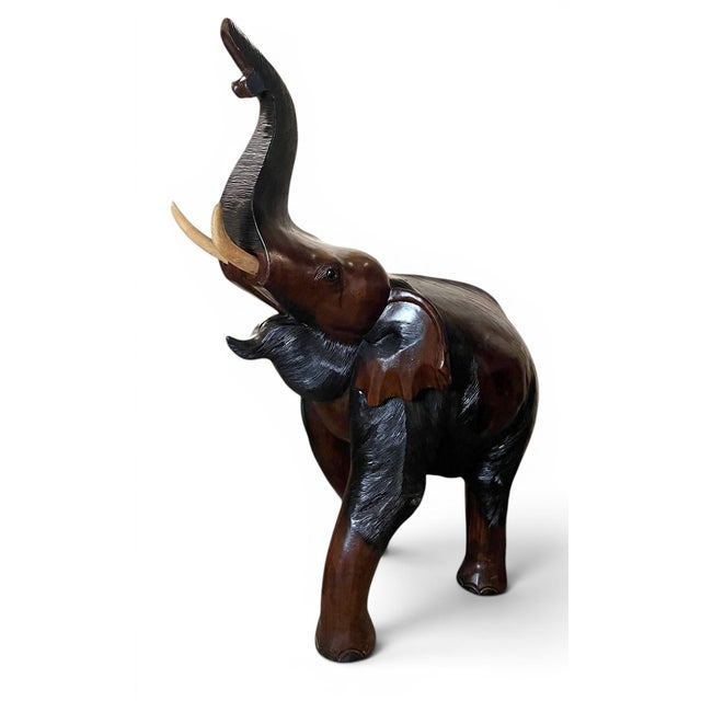 Tribal Vintage Free Standing 5-Foot Balinese Carved Wood Elephant For Sale - Image 3 of 8
