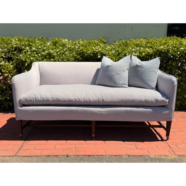 Vintage Elegant Sofa With High Back, Striped Ticking Slipcover For Sale - Image 4 of 8