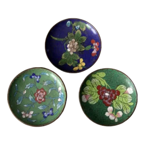 Antique Chinese Cloisonne Plates Set of 3