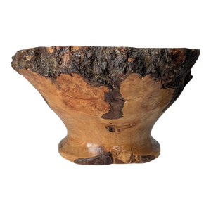 Handcrafted Live Edge Burl Wood Footed Pedestal Bowl Heavy Signed Roland Hardee