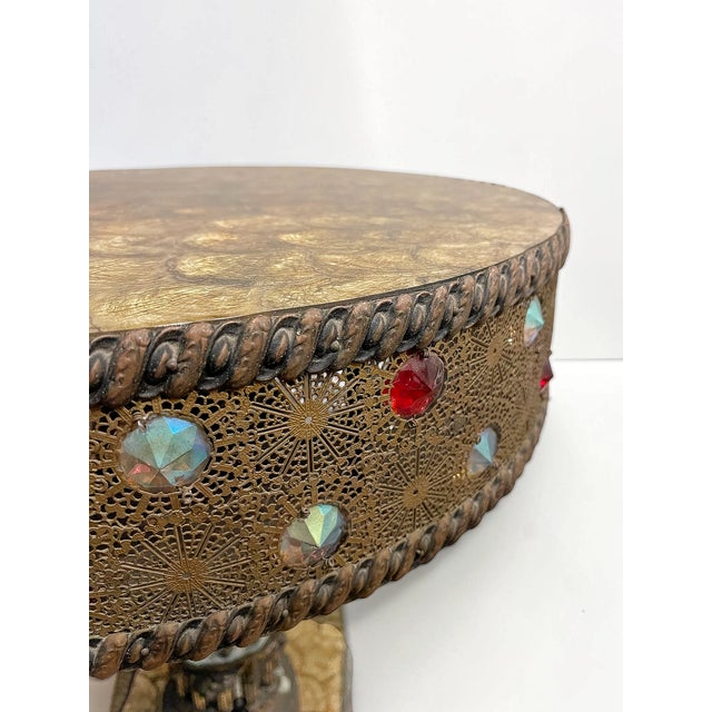 Vintage 60s Illuminated Capiz Shell & Jewels Accent Table For Sale - Image 11 of 12