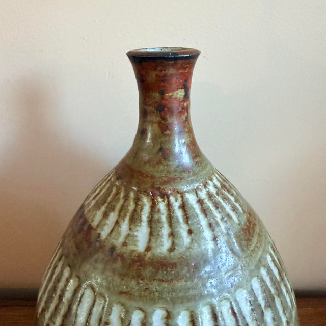 Mid Century Scandinavian or French Studio Stoneware Bud Vase, Signed For Sale - Image 4 of 5