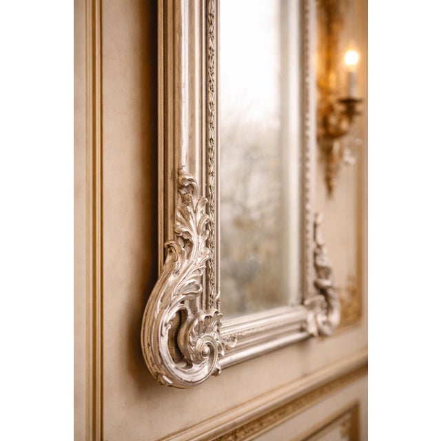 Late 20c Rococo Silver Wood Floor Mirrors by Artisans - Pair- 2 Pc For Sale - Image 14 of 18