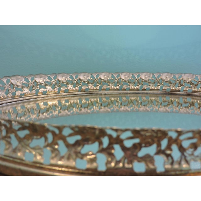 Brass Vintage Metal Filigree Large Oval Mirror Vanity Tray Brass Finish For Sale - Image 8 of 18