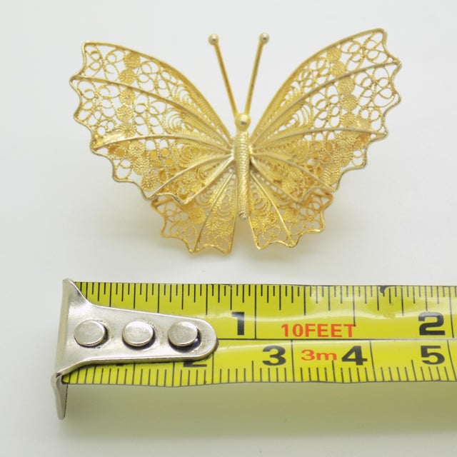 Vintage Italian Gilded Silver 800 Filigree Butterfly Brooch, Genoa, 1970s For Sale - Image 10 of 11