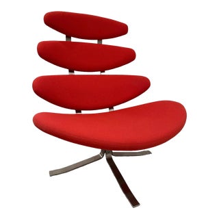 1990s Red Leather Corona Chair in the Style of Poul Volther For Sale
