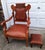 Rare Antique Victorian Carved Oak & Leather Throne Armchair With Matching Ottoman For Sale - Image 11 of 12