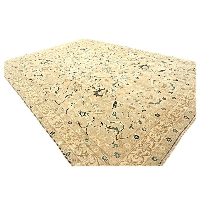 Art Deco 21st Century Turkish Agra Wool 9x12 Light Olive and Khaki Handmade Area Rug #1141219 For Sale - Image 3 of 7