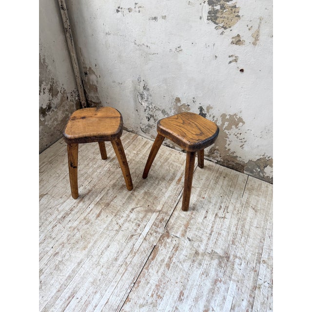Vintage Oak Stools by Henri Bataille, 1950s, Set of 2 For Sale - Image 6 of 18
