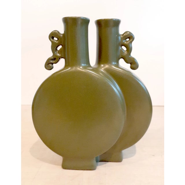 Green Early 20th Century Chinese Porcelain Teadust Glaze Taoping Moon Flask Vase For Sale - Image 8 of 8