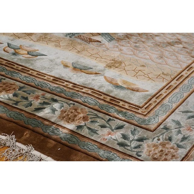 Vintage 1980s Chinese Silk Carpet ( 9' x 12'2" - 275 x 370 cm ) Vintage Chinese - Silk China & Wool Knotted Rug, Circa...