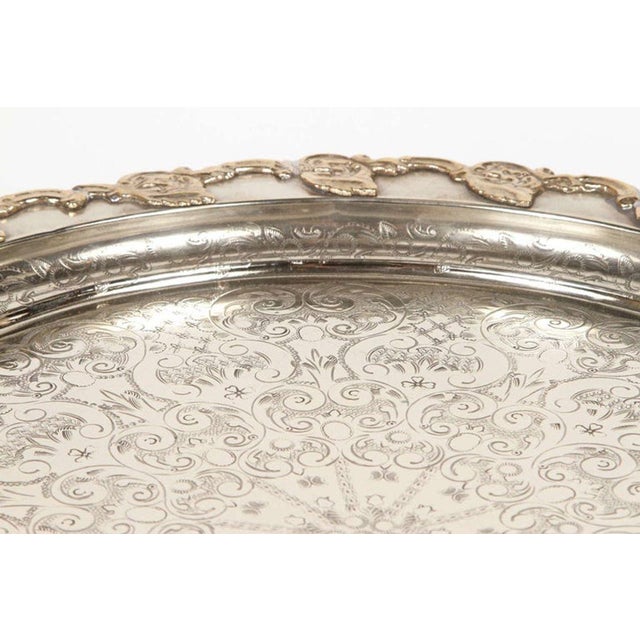 Antique Moroccan Silver-Plated Tea Tray Table on Removable Legs Fez, Circa 1920 For Sale In Palm Springs - Image 6 of 10