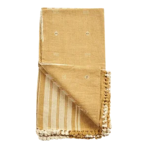 Contemporary Studio Variously Handwoven Yellow Reyti Ochre Organic Cotton Throw
