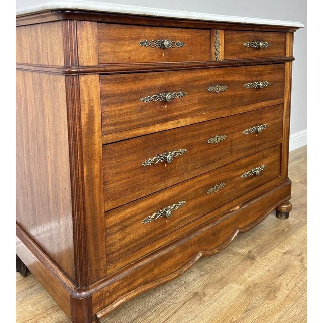Chest of Drawers Antique French Walnut Marble Top Five Drawer Cabinet Lot 6451 For Sale - Image 4 of 17