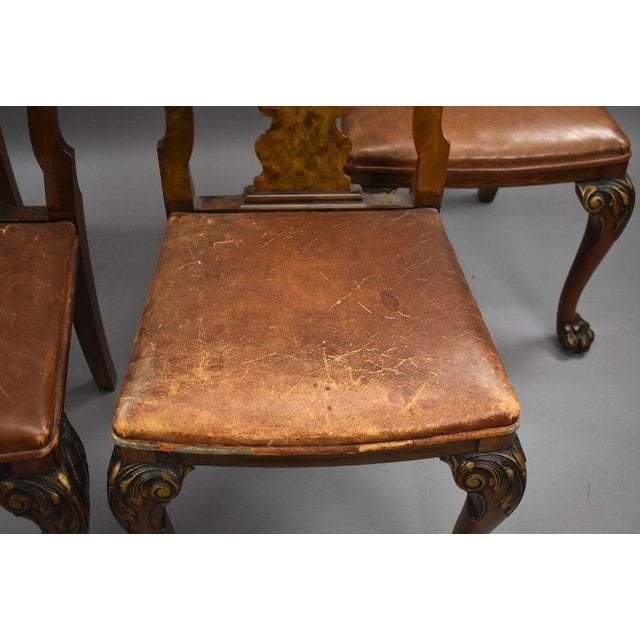 Queen Anne Style Burr Walnut Wind-Out Extending Dining Table and Chairs, 1930, Set of 5 For Sale - Image 16 of 18