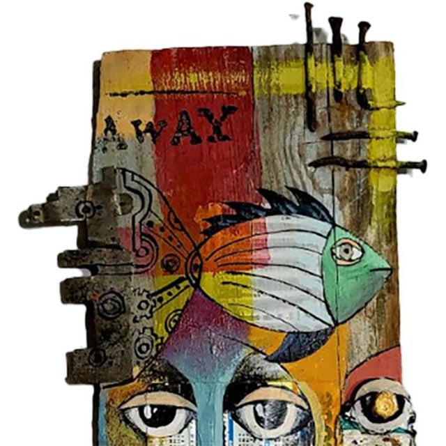 Funky art piece boasting bold and vibrant colors which immediately captures the viewer's attention with its dynamic...