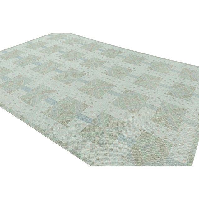 Rug & Kilim Rug & Kilim’s Scandinavian Style Rug in Green and Blue With Geometric Patterns For Sale - Image 4 of 8
