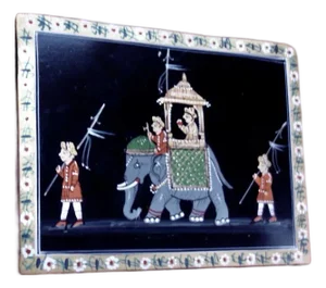 1950s Caliph on Elephant, Handpainted Lacquered Wood Lidded Box