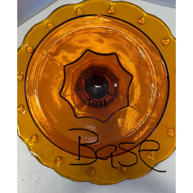 Glass Mid-Century Amber Glass Tazza Cake Stand With Scalloped Thumbprint Edge For Sale - Image 7 of 10