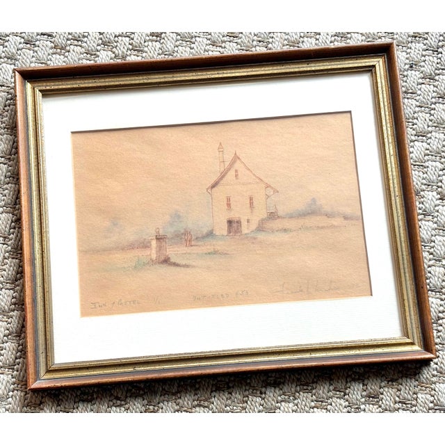 Small 1970s Ink and Pastel Drawing of a Quaint Country Home, Framed For Sale - Image 9 of 9