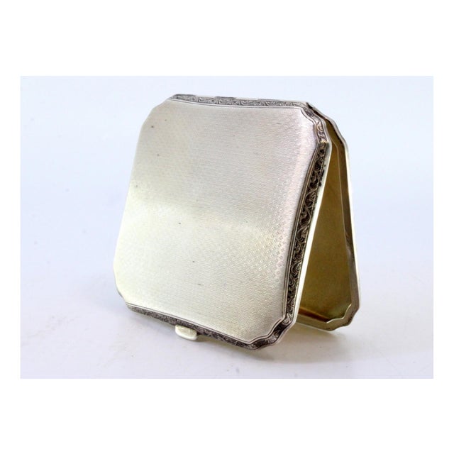 Metal Guilloche Silver Cigarette Case with Beveled Corners For Sale - Image 7 of 8