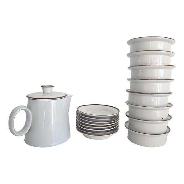 1960s Dansk Brown Mist Set With Coffee Pot, Bowls, Saucers - 18 Pieces For Sale