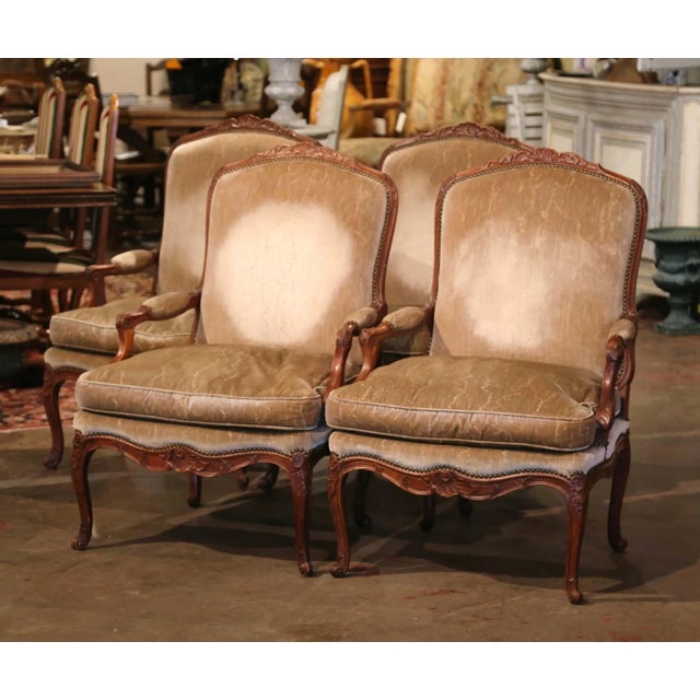 Late 19th Century 19th Century French Louis XV Carved Walnut Armchairs From Provence, Set of Four For Sale - Image 5 of 13