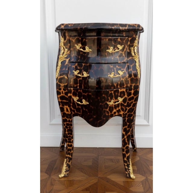 Vintage Unique Leopard Print Real Solid Wood Table 3 drawers upholstered in black velvet and dove tailed and bronze ormolu...