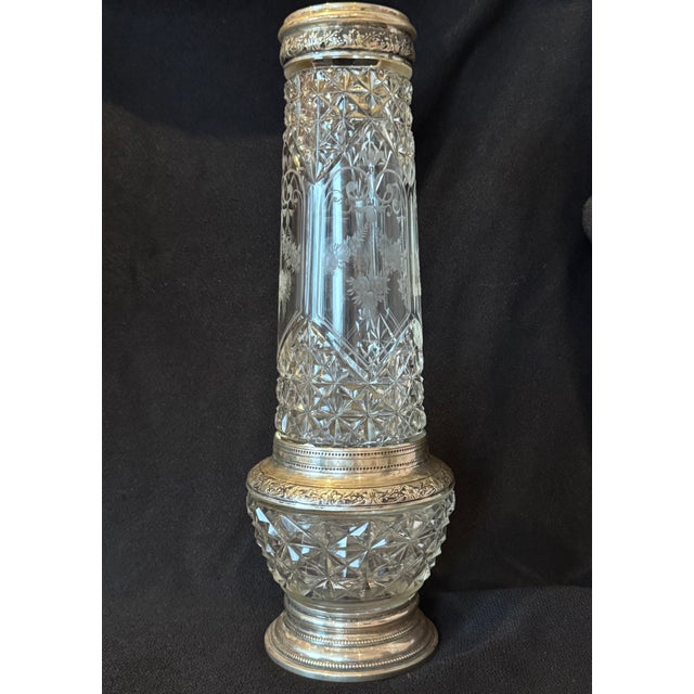 Belgian Silver-Mounted Cut Crystal Vases from Delheid Frères, Brussels, Late 19th Century, Set of 2 For Sale - Image 4 of 5