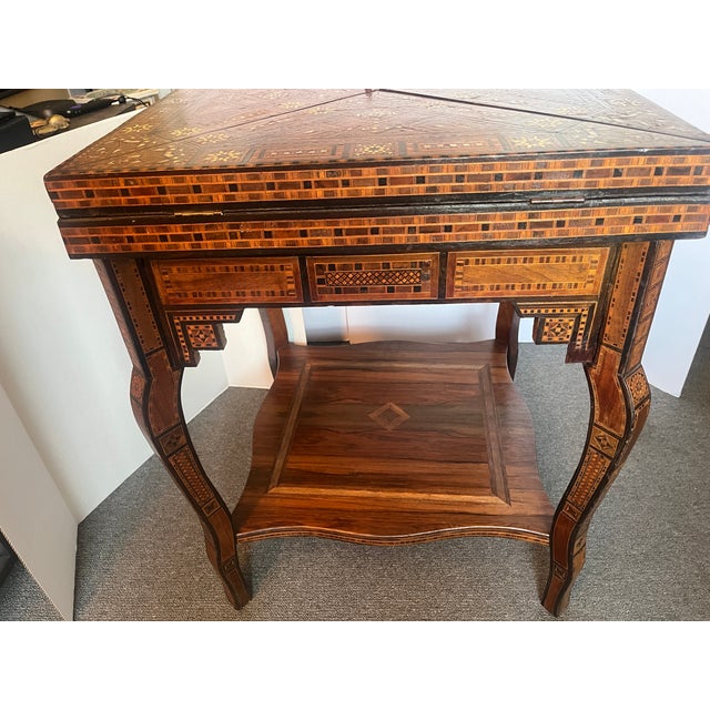 Early 20th Century Hand Crafted Anglo-Indian or Inlaid Syrian Marquetry & Mother of Pearl Game Table Backgammon, Chess, Checkers For Sale - Image 9 of 14